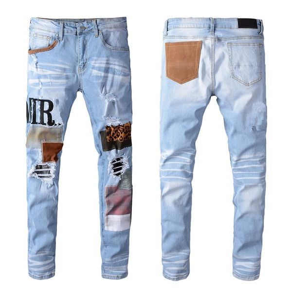

ripped mens fashion skinny straight slim jean elastic casual motorcycle biker stretch denim trouser classic pants jeans size 28-40 a7sx, Blue