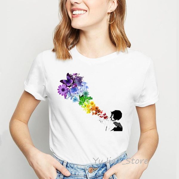 

watercolor butterflies flowers print funny t shirts womens kawaii tshirt femme pretty graphic tees women novelty white t-shirt