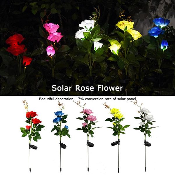 

ip65 waterproof solar powered 3 led rose light outdoor garden ground lamp