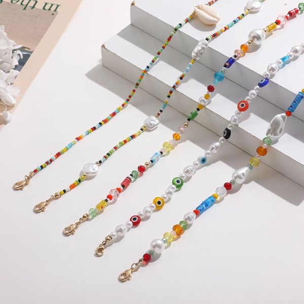 

chokers bohemia natural shell colorful beaded necklace for women fashion ethnic geometric simulated pearls evil eye, Golden;silver
