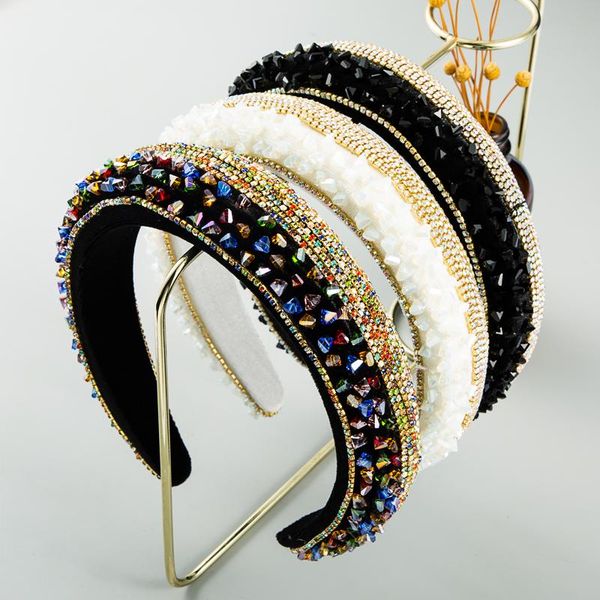 

luxury baroque shaped crystal headband for women rhinestone filled sponge wide brim hair band party fashion hair accessories, Golden;silver