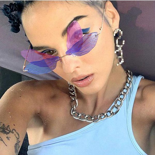 

sunglasses women fashion rimless retro elf fairy dragonfly steampunk girls frameless gradient glasses shades, White;black