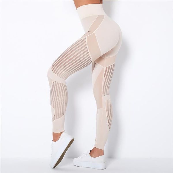 

yoga outfits women sports pants gym leggings energy seamless hollow mesh breathable running nylon, White;red