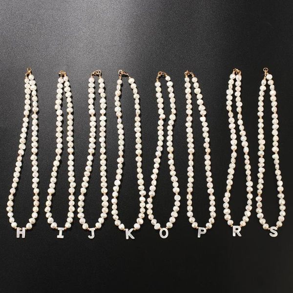 

fashion fresh water pearl nature letter a-z shell short necklace, Golden;silver