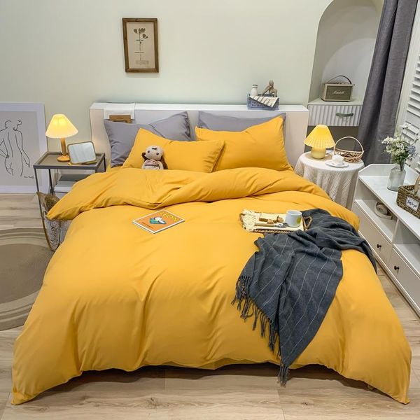 

bedding sets bed cover set  king size brushed for double yellow color plain dyed minimalist style duvet