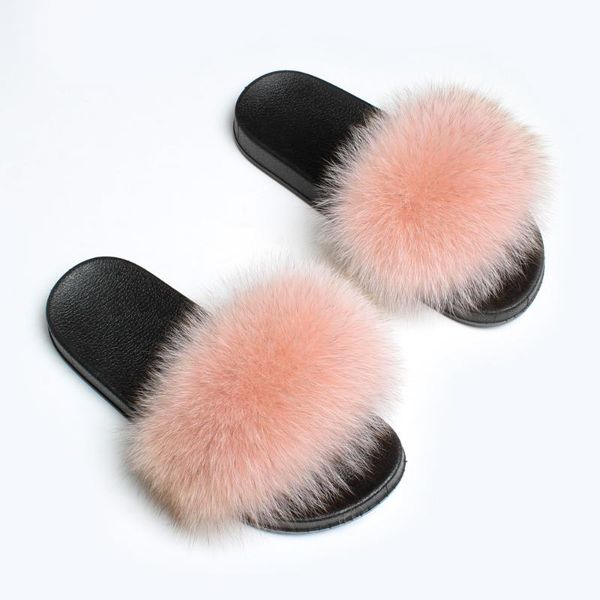 

sandals summer lady slippers 100%natural real fur slide female indoor flip flops fashion casual fluffy furry shoes, Black