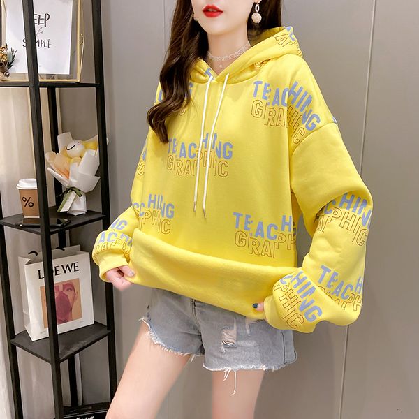 

2021 autumn winter letter print pullovers oversized thick fleece sweatshirt women ol1r, Black