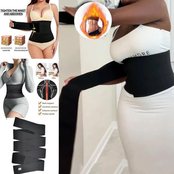 

waist support trainer women slimming sheath snatch me up bandage wrap body shaper tummy shapewear trimmer belt corset stretch bands, Black;gray