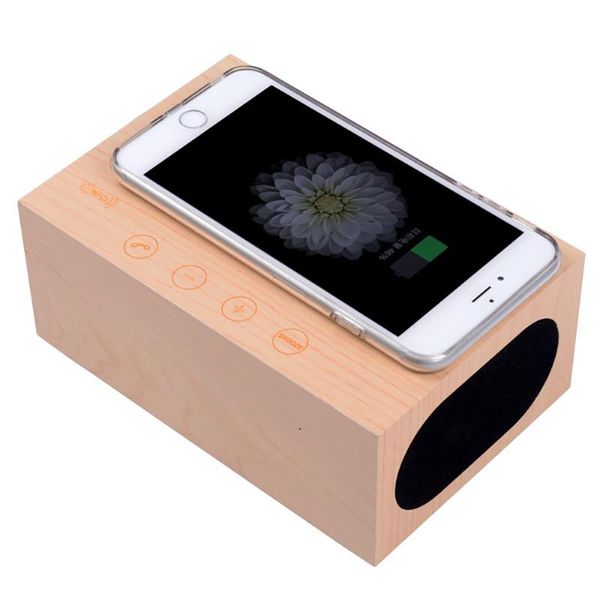 

combination speakers mobile phone bluetooth mini speaker wireless charging wooden portable led display touch keys charger