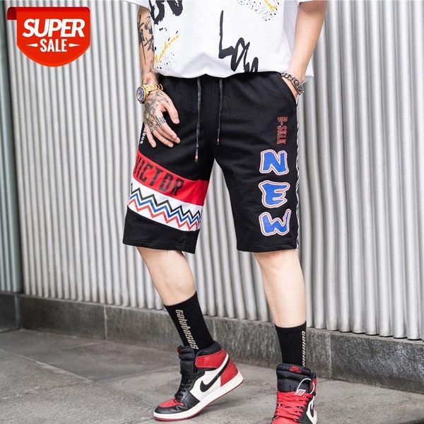 

street loose hip-hop basketball shorts male flow letter printing casual all-match five-point pants #lf51, Black