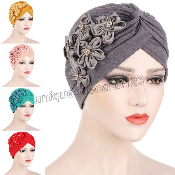 

fashion women flower turban cap solid color muslim headscarf bonnet inner hijabs arab head wraps indian hat hijib cap, Blue;gray
