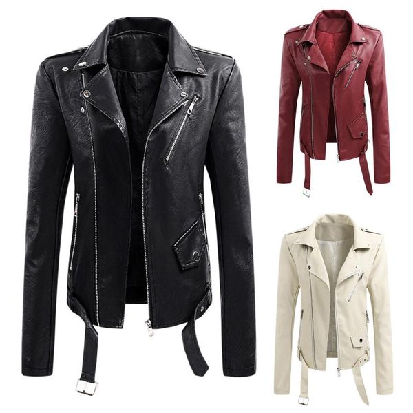 

women's jackets women cool faux leather long sleeve zipper fitted coat autumn fashion motorcycle lady short oversized outerwear, Black;brown