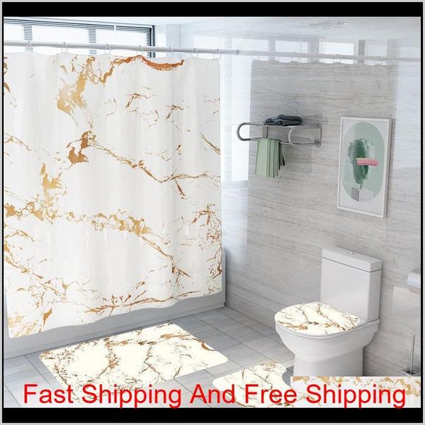 

creative marble printing bathroom waterproof shower curtain pedestal rug lid carpet toilet cover set bath cur qylupp my_home2010