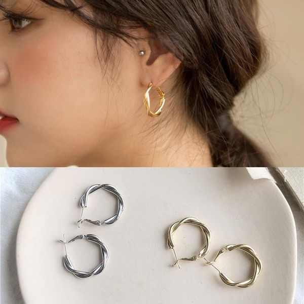 

hoop & huggie classic twisted earrings for women teens girls elegant luxury style simple wedding party fashion jewelry gifts, Golden;silver