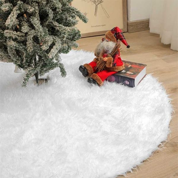 Gonna per albero di Natale bianco Peluche Pelliccia sintetica Tappeto natalizio Decorazioni allegre Ornamento Anno Navidad Home Decor 211018