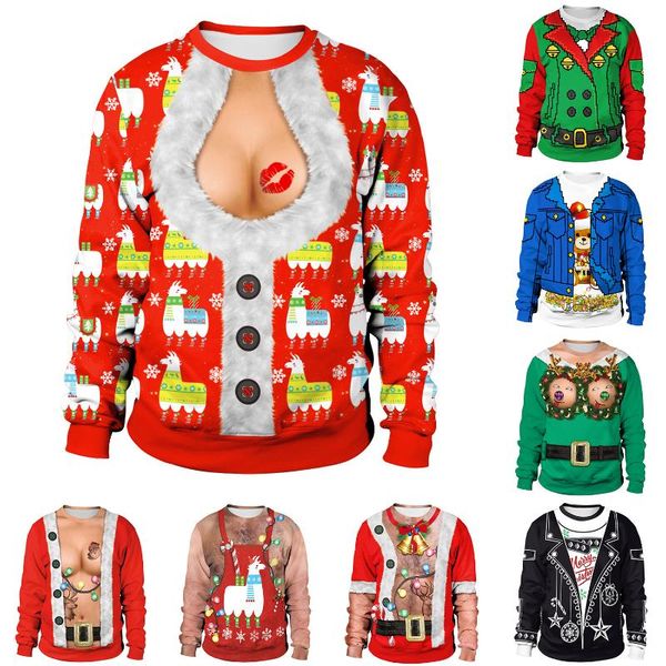 

women's hoodies & sweatshirts christmas sweatshirt pattern hoodless personalized pullover bottoming long shirt xmas costume, Black