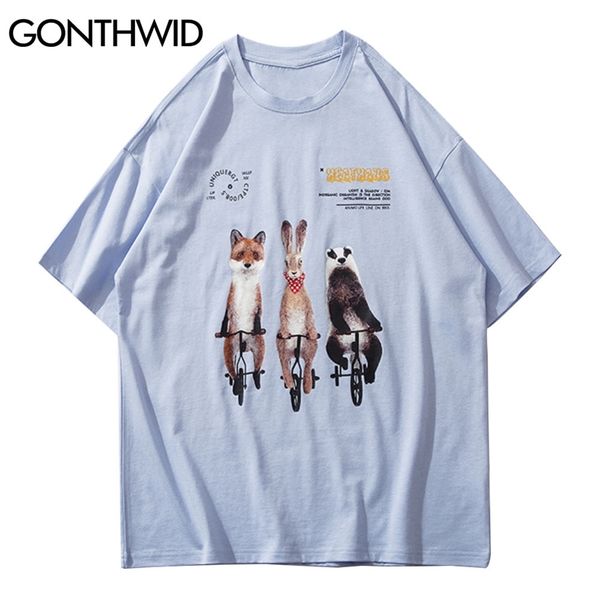 

tees shirts streetwear harajuku rabbit animal print short sleeve t-shirts hip hop casual cotton loose tshirts 210602, White;black