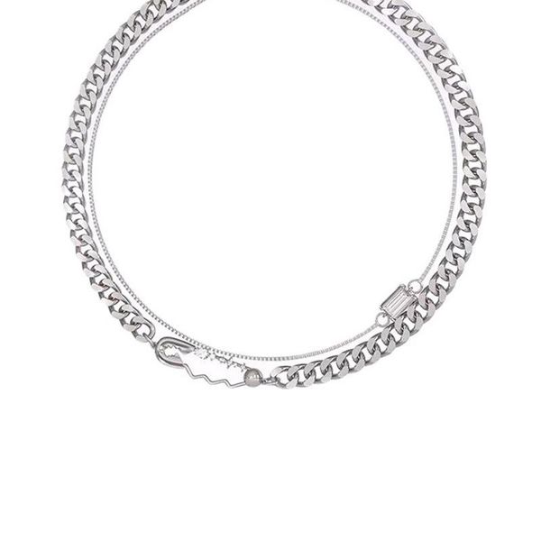 

chokers fashion brand personality ins niche crystal simple wild clavicle chain neutral pin necklace lovers versatile classic si, Golden;silver