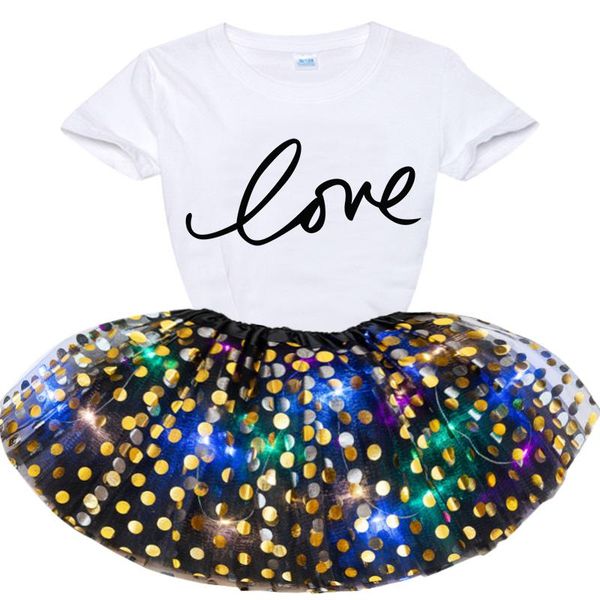 

clothing sets 2021 girls love letter printing t-shirt+sequin skirt set summer kids a birthday present personalized customization dress, White