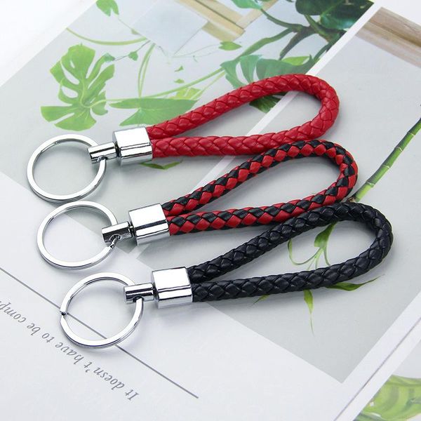 

keychains wholesale price pu leather braided woven rope keychain diy bag pendant key chain holder car keyring men women ring, Silver