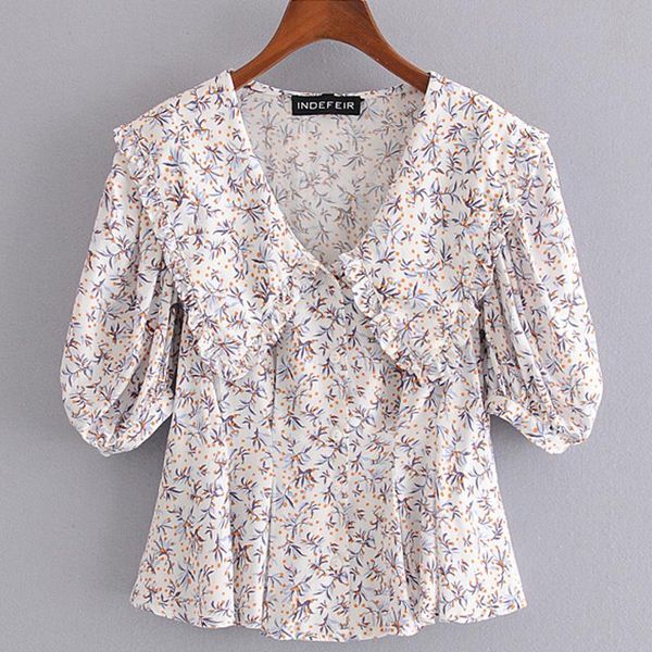 

women's blouses & shirts elina prairie chic slim turn down collar women fashion printed elegant short sleeve female ladies er, White