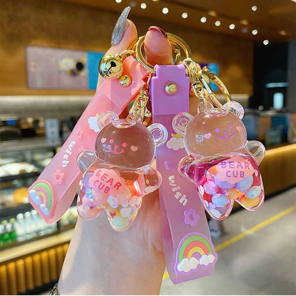 Criativo Novo Líquido Óleo Chubby Bear QuickSand Keychain Bonito Flutuante Colorido Balões Balões Garota Saco Pingente Presentes Chaveiro G1019