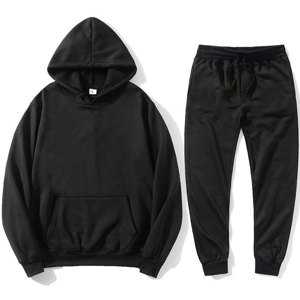 

men's tracksuits sports casual suit hoodie + pants two-piece sportswear fashion solid color men 2021, Gray