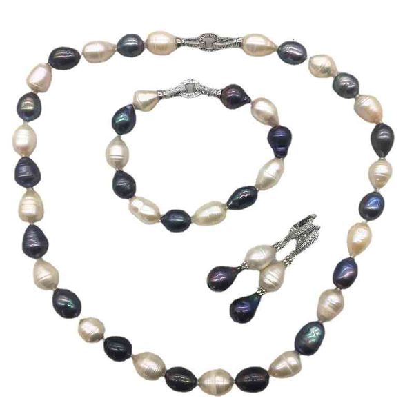 

women fashion real big rice freshwater pearl jewlery set necklaces for braslet luxury necklace, Silver
