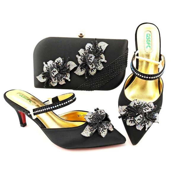 

dress shoes olomm fashion italian and bags to match with bag set decorated rhinestone nigerian y1-8, Black