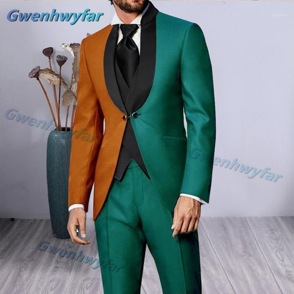 

men's suits & blazers gwenhwyfar 2021 suit fashion formal business slim fit 3-pieces brown peacock green tuxedo wedding men, White;black
