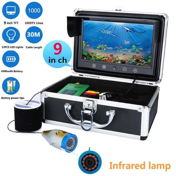 

9" inch 1000tvl underwater fishing video camera kit ir 12 pcs led infrared lamp lights video fish finder 15m 20m 30m 50m