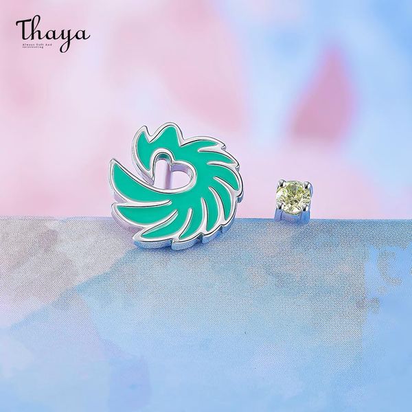 

stud thaya women earring green enamel silver plated crystal kawaii jewelry ear fashion trendy birthday gift, Golden;silver
