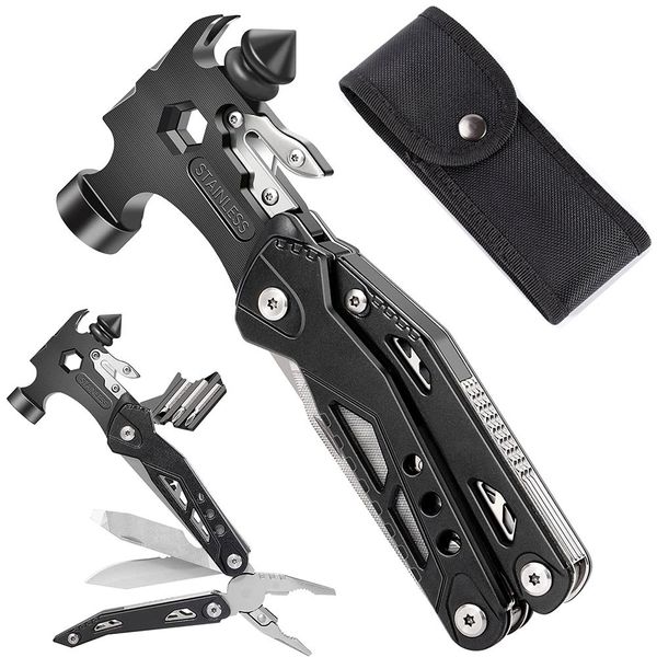 

auto safety stainless steel tool nylon sheath outdoor survival camping hiking portable pocket knife multitool claw hammer