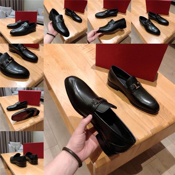 

large size 38-45 leather casual shoes round toe luxury men's slip-on loafers with buckles leather wedding working mens dress shoes, Black