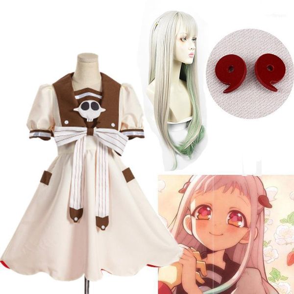 

anime costumes toilet-bound hanako-kun nene yashiro cosplay costume dress headdress props wigs halloween for woman1, Black