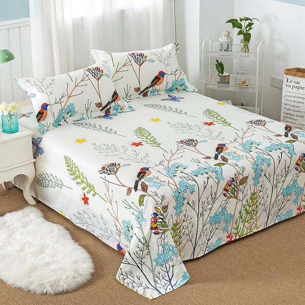 

sheets & sets floral bird pattern flat sheet 100% cotton bed for child kids adults twin full queen king size mattress protector cover