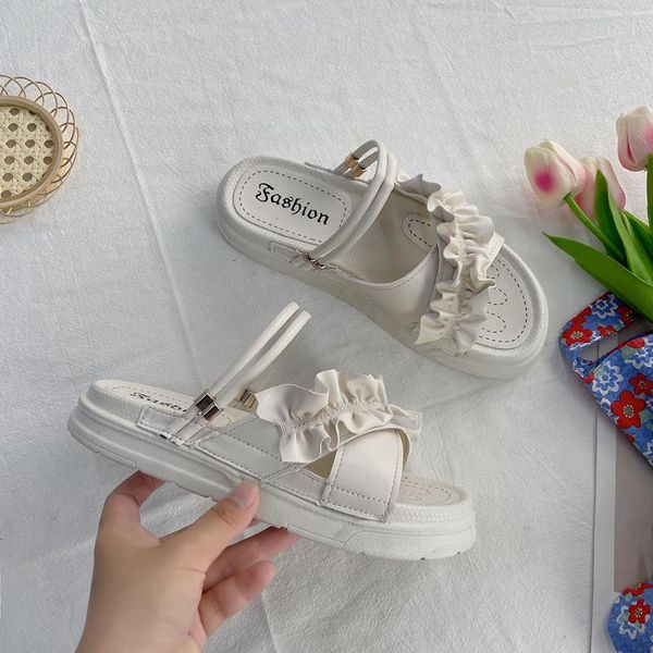 

sandals female fairy style 2021 summer thick-soled fashion simple two-wear beach roman flat shoes ins tide, Black