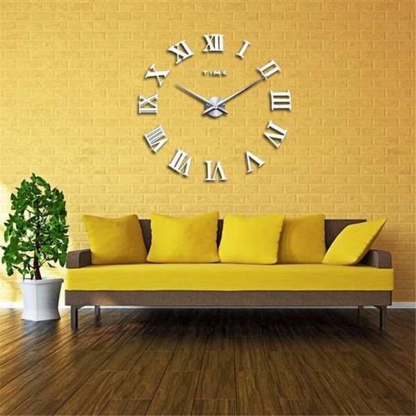 

wall clocks 3d clock mirror stickers removable 4 color self-adhesive art decal home decor living room quartz needle