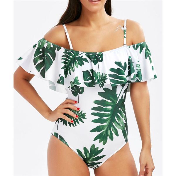

two-piece suits printed swimsuit push-up retro beachwear tights plus size ruffled off-shoulder one-piece