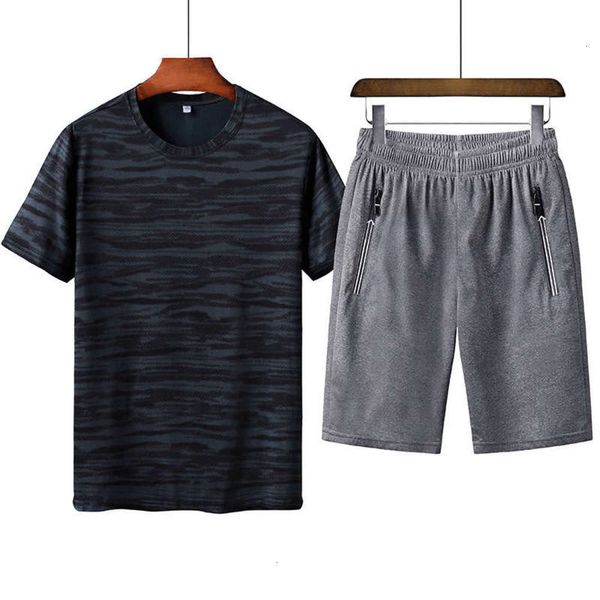 

drying running suit large sports quick men's fitness breathable short sleeve shorts sportswear two piece summer, Gray