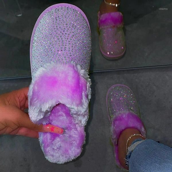 

[fvfv] 2021 large size style rhinestone baotou hairy slippers female soft bottom home warm cotton1, Black