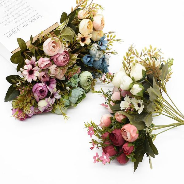 

decorative flowers & wreaths multicolor tea roses vases for home decoration accessories fake daisy plastic plants wedding artificial