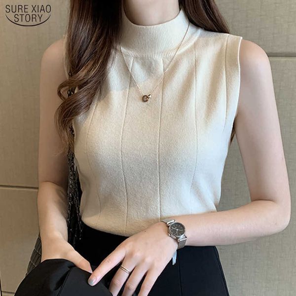 

spring casual women clothing blusas mujer de moda korean sleeveless clothes women knit ladies pink blouses 210527, White