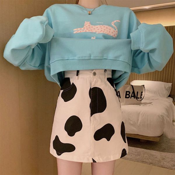 

2021 new spring summer cow printing women cotton high waist short mini female cute pencil wrap skirt straight skirts bottom tyzn, Black