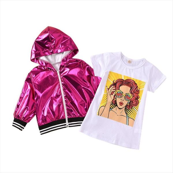 

1 8y spring summer girls clothes sets baby hooded coat cartoon print short sleeve casual dress clothing suit, Blue;gray