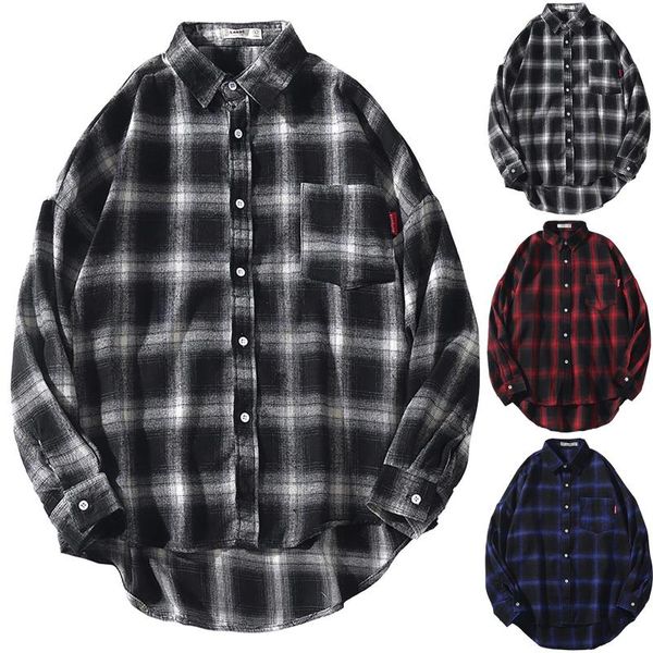 

men's casual shirts preppy style plaid jacket mens 2021 autumn korean fashions windbreaker harajuku hip hop male all-match double face, White;black