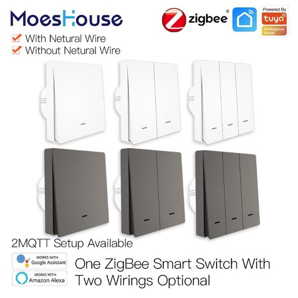 

smart home control moeshouse tuya zigbee light switch no neutral wire capacitor needed life 2/3 way works with alexa google