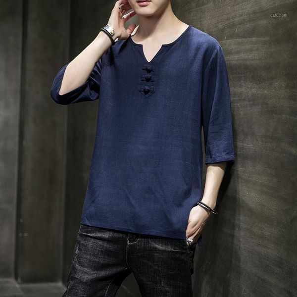 

5xl plus size mens henley shirt cotton linen half sleeve with 3 frog button plain color vintage men clothing men's casual shirts, White;black