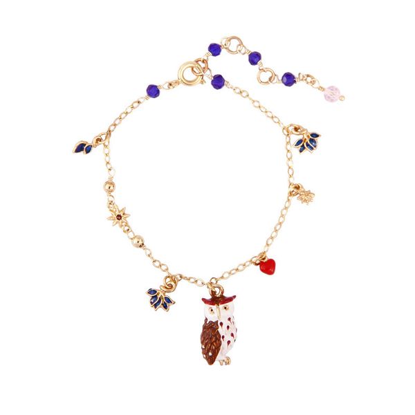 

european and american fashion trend enamel glaze owl peach heart multiple pendant bracelet adjustable jewelry accessories female, Golden;silver