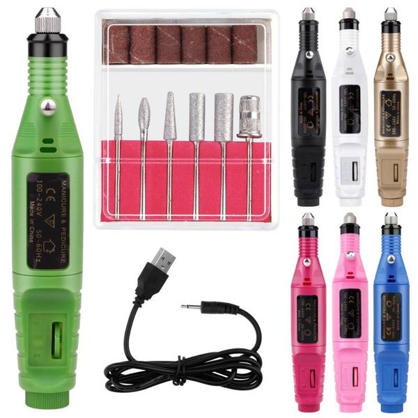 

nail drill & accessories 1set machine manicure professional tools pen pedicure file set tool 6 bits rotary burrs mill ceramic cutter